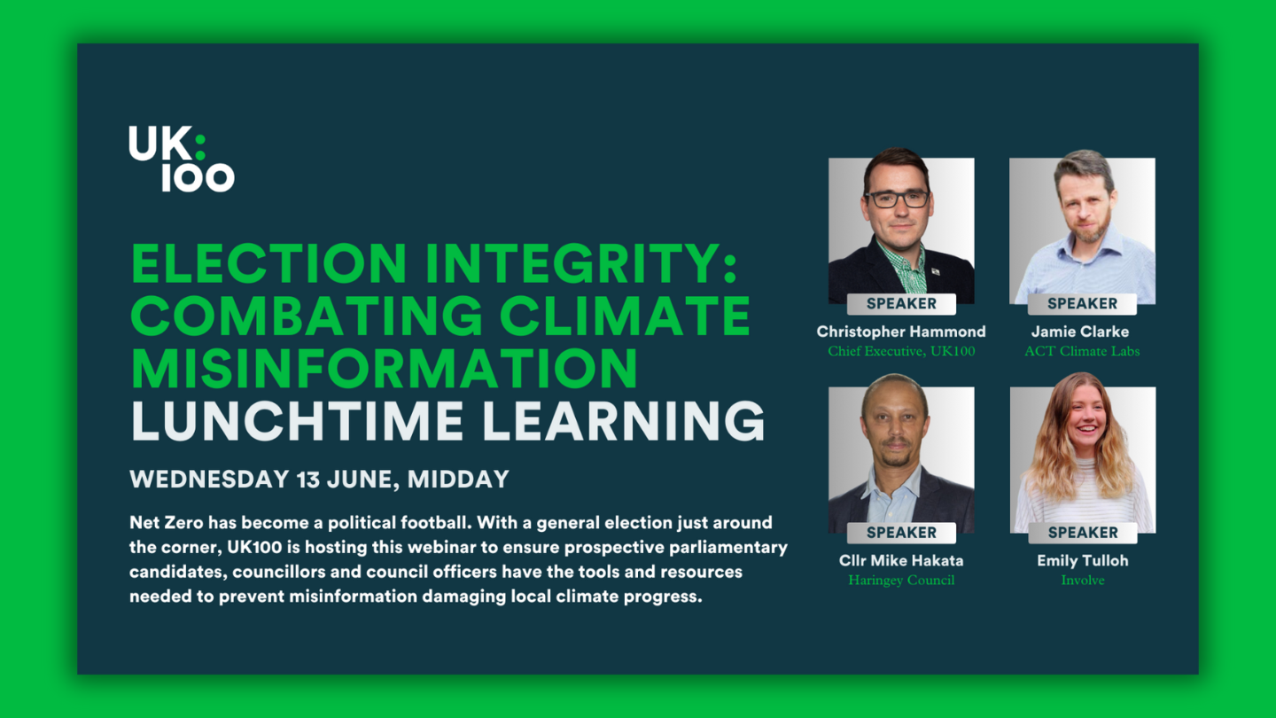 The image reads: "Election integrity: Combating climate misinformation"