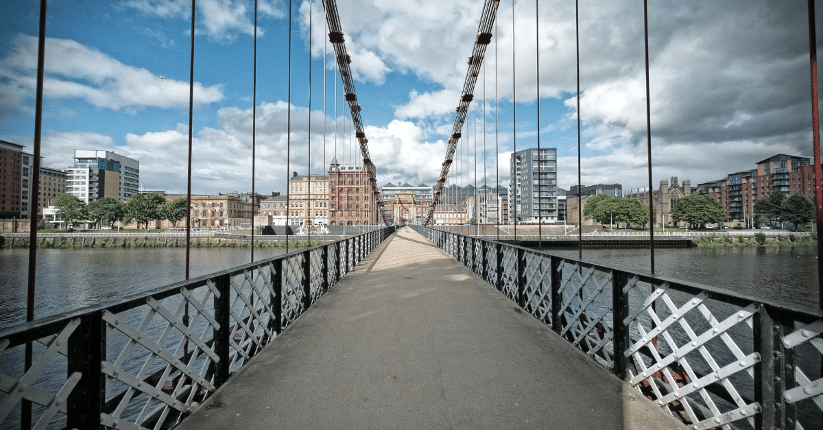 Walking across a Glasgow bridge