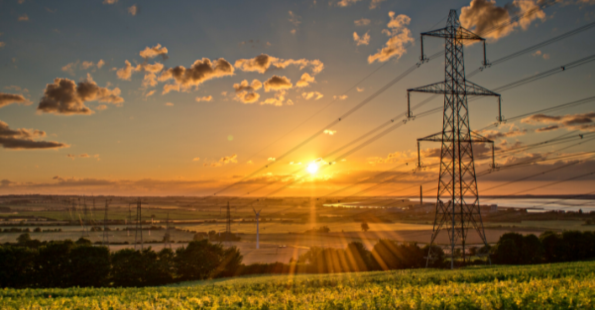 A landscape shot of powerlines in the UK