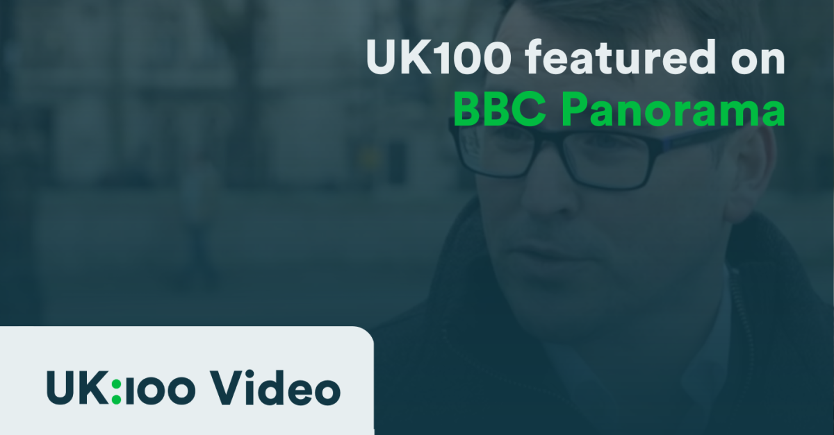 A thumbnail image showing a screenshot from BBC Panorama featuring UK100's Christopher Hammond and the title "UK100 featured in BBC Panorama"